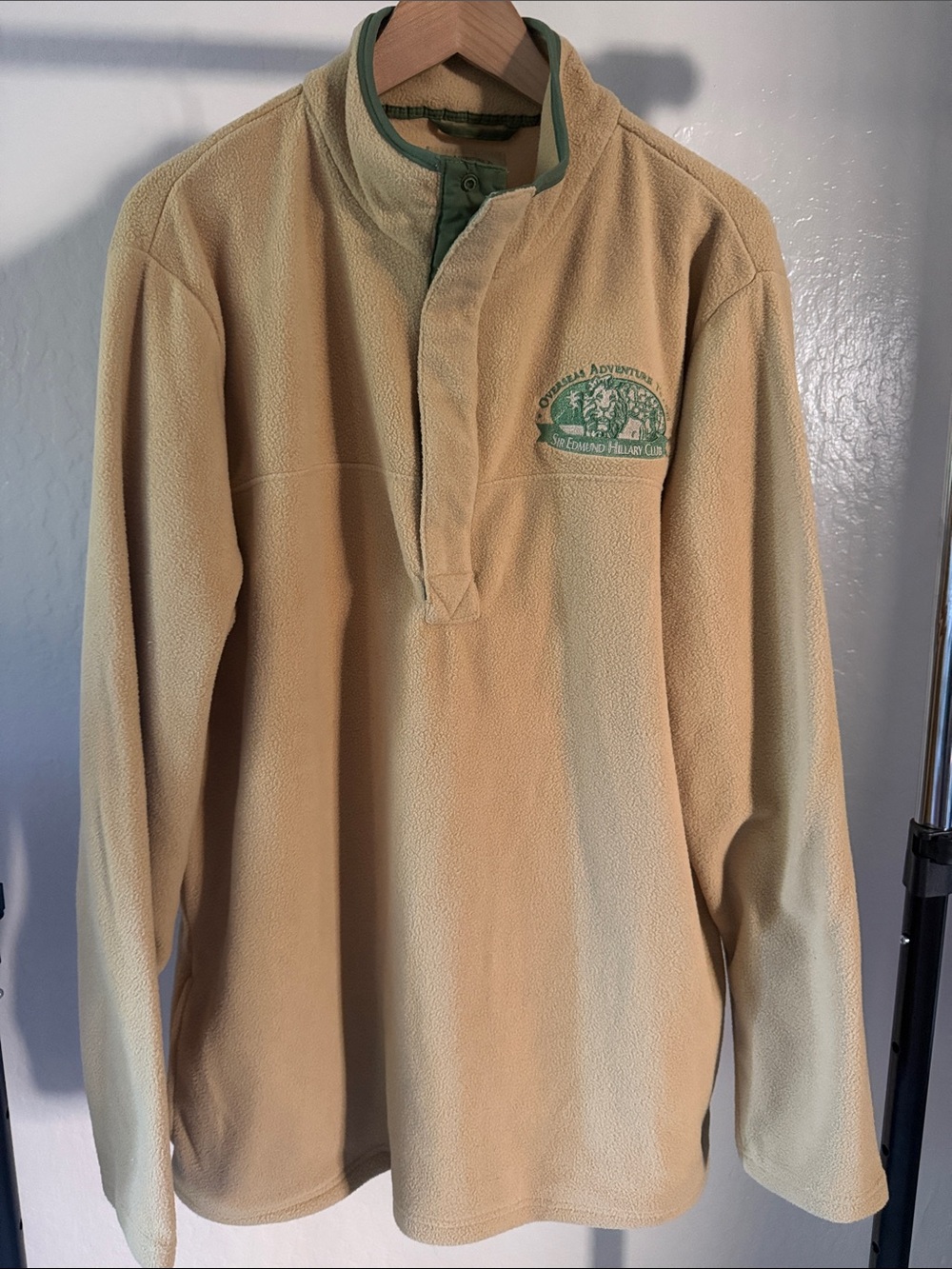Vintage Overseas Adventure Travel Fleece Pullover Men’s L Beige